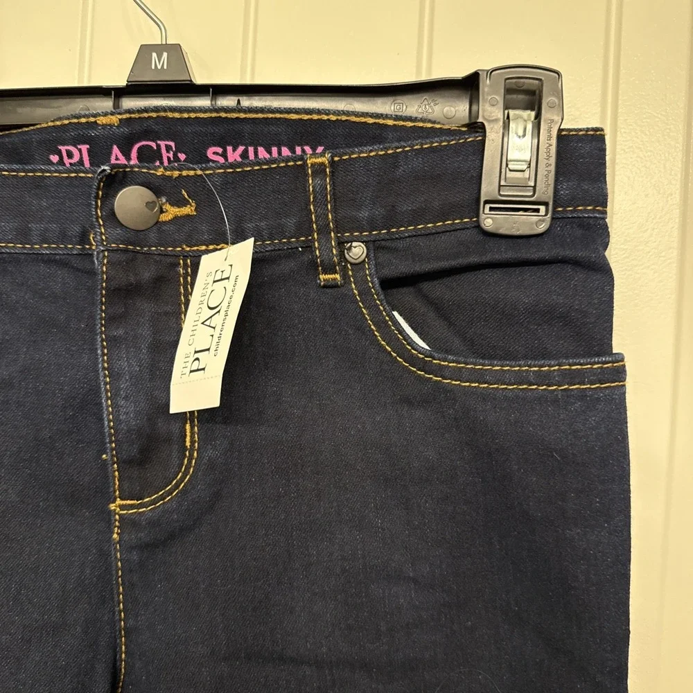 The Children's Place Girls Jeans Size 14, Skinny Dark Wash Blue Denim Button NWT